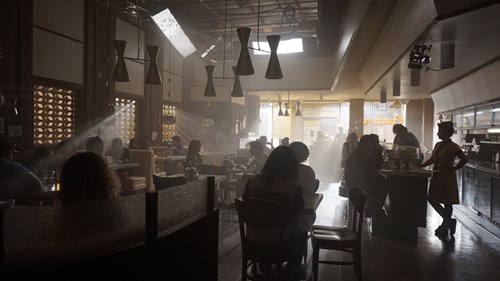 Lighting and atmosphere imbue the Canter's set with a noir look.